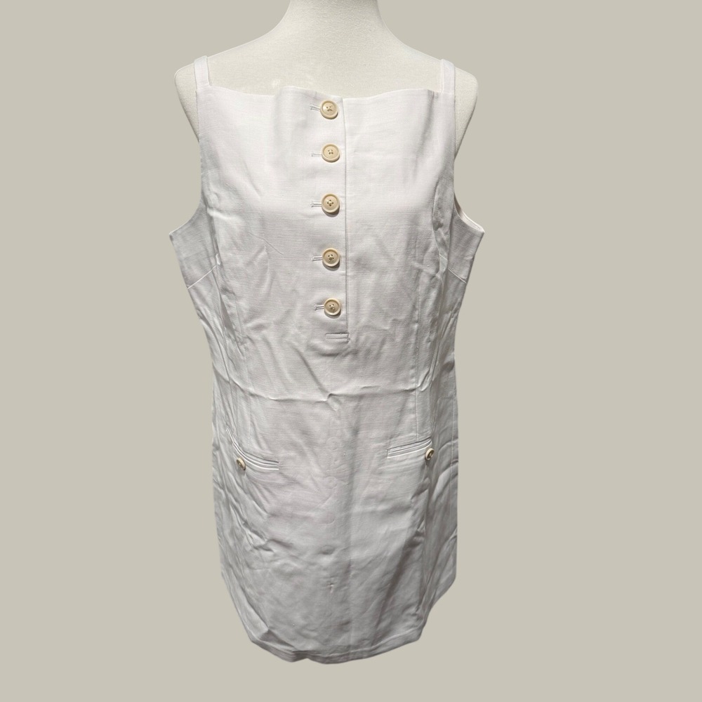J.Crew Shift Dress Women 16 White Linen Blend Square Neck Button Front CS954